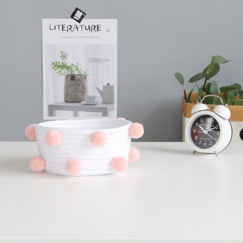 Mini Panier en Corde de Coton pompons roses