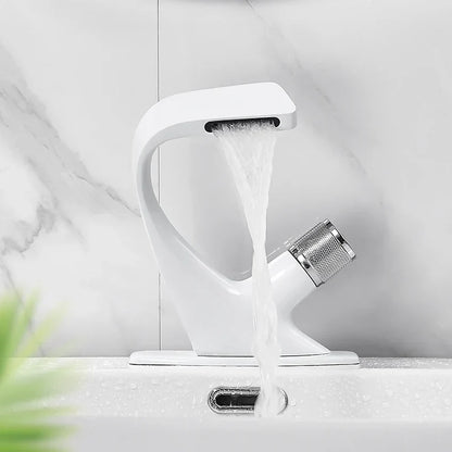 Mitigeur Lavabo Design Incurvé en Laiton - Blanc