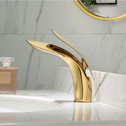 Mitigeur Lavabo Salle de Bain Design Arrondi Doré
