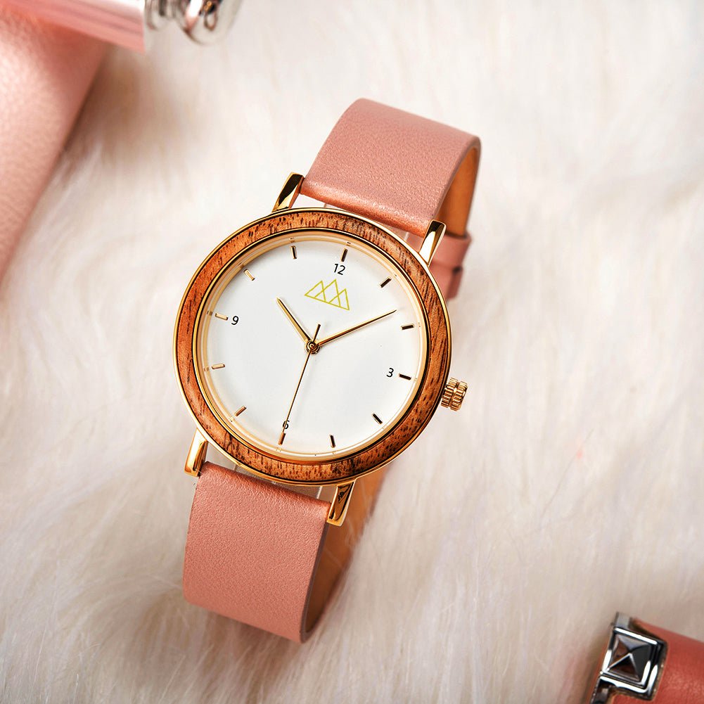 Montre Quartz Femme en Bois - Timeless Pink