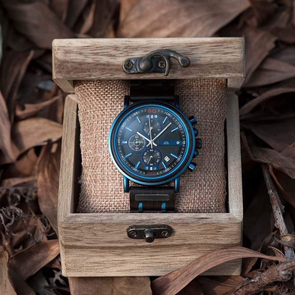 Montre en Bois Bleu - Griffed Blue