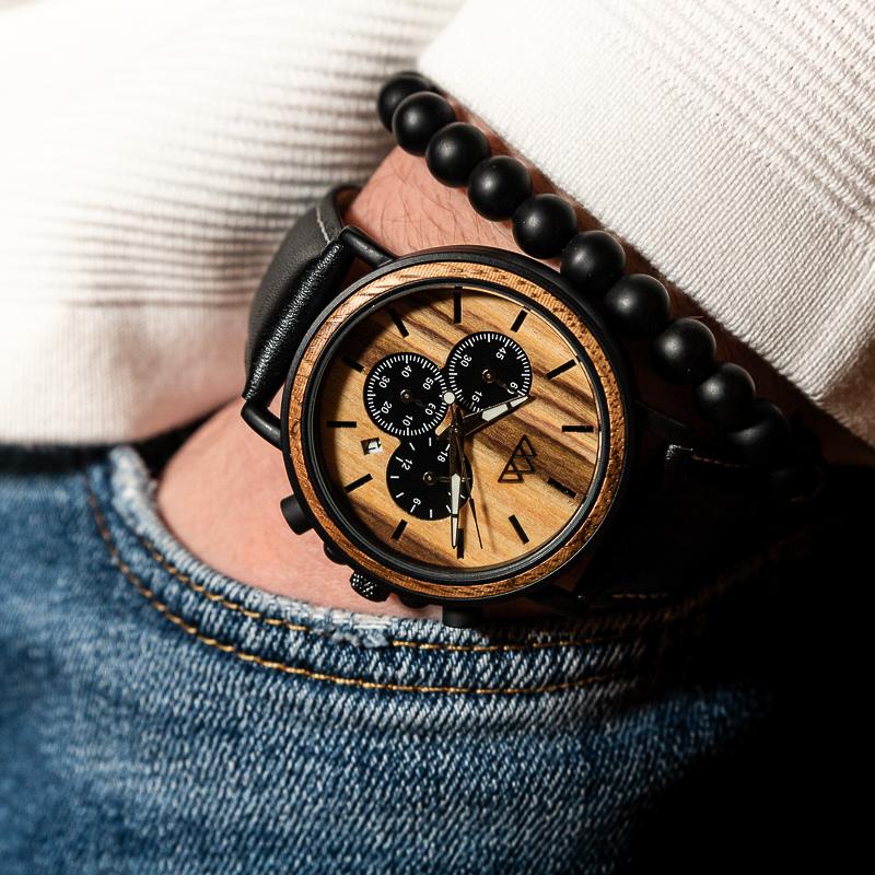 Montre en Bois Homme - Zebra Marshal Cuir