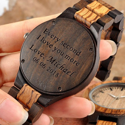 Montre en bois personnalisable texte