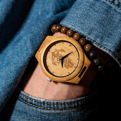 Montre en Bois Bracelet Cuir - Sea