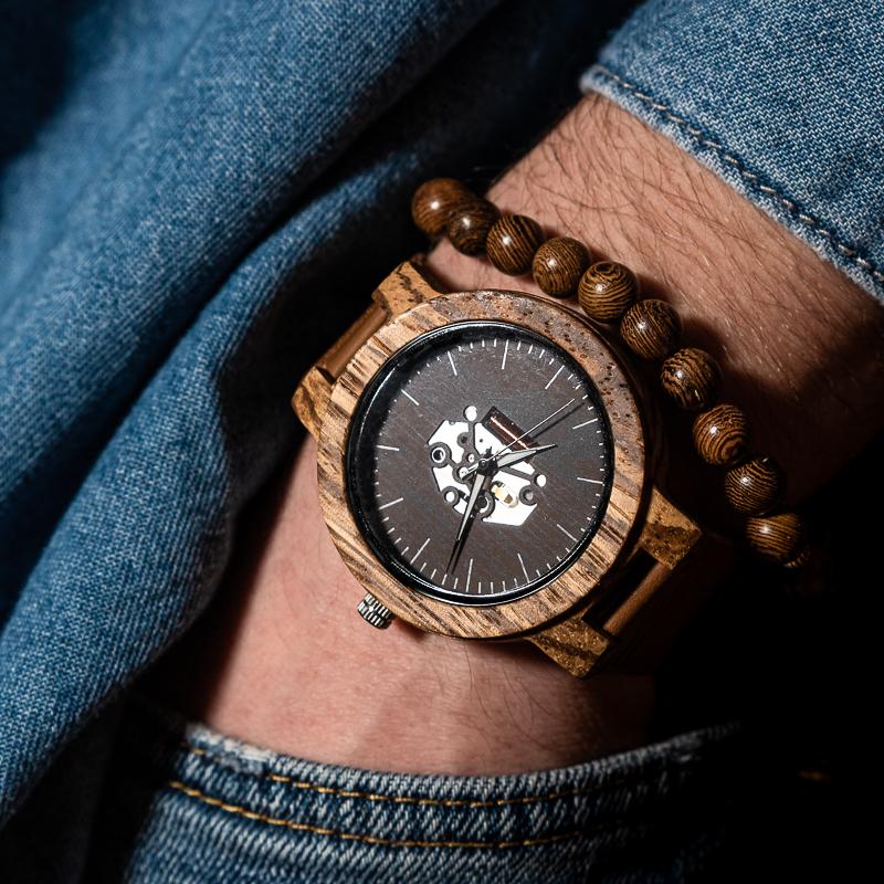 Montre Bois Squelette - Dark Engraved