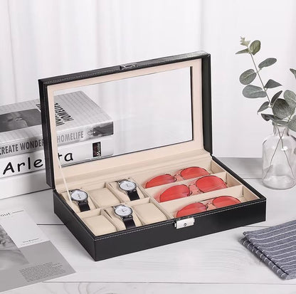 Coffret en cuir pour montres et lunettes – 6 montres et 3 lunettes