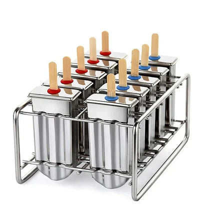 Moule à Glace en Inox pour Glaces à l'eau et Esquimaux - Fabrication de Délicieuses Friandises Estivales 10Pcs with Holder