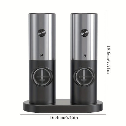 Moulin à Poivre et Sel Électrique avec Base de Rangement, Set de 2, LED, PANCERKA