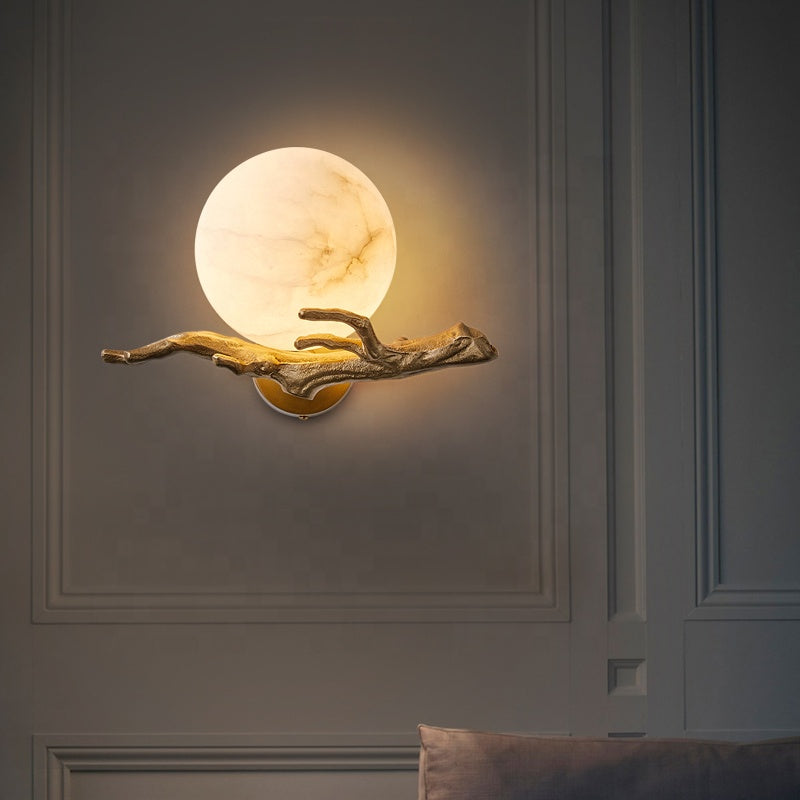 Applique Murale Design Moderne en Marbre et Cuivre – Éclairage LED pour Salon et Chambre
