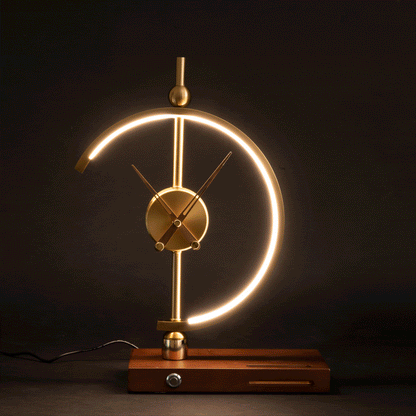 Lampe Horloge Moderne avec Chargeur Sans Fil - Design Élégant en Bois et Métal