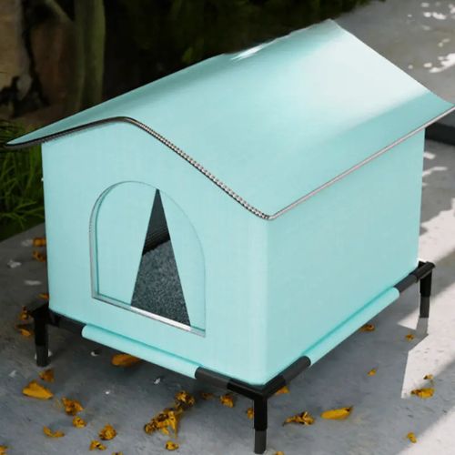 niche exterieur pour chat bleue turquoise