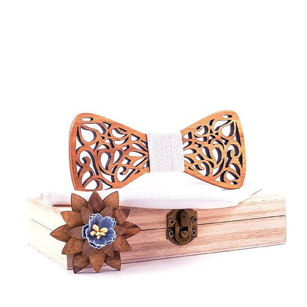 Noeud Papillon Bois Homme avec Mouchoir - Koï H132 - BOX SET