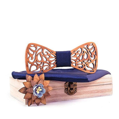 Noeud Papillon Bois Homme avec Mouchoir - Koï H133 - BOX SET