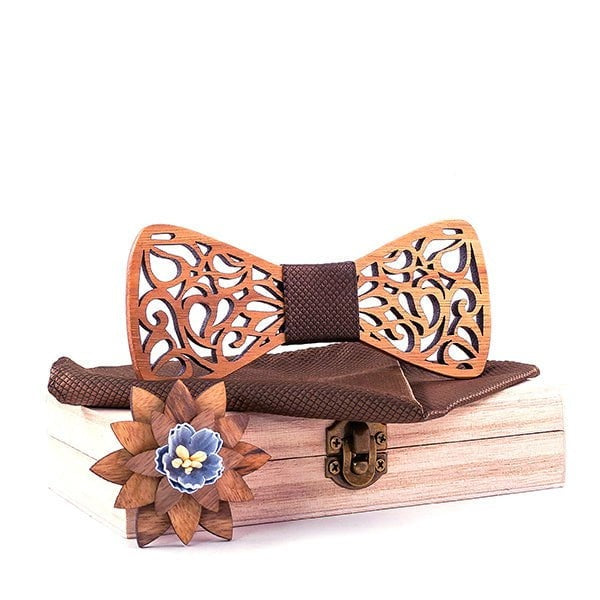 Noeud Papillon Bois Homme avec Mouchoir - Koï H137 - BOX SET