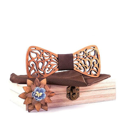 Noeud Papillon Bois Homme avec Mouchoir - Koï H137 - BOX SET