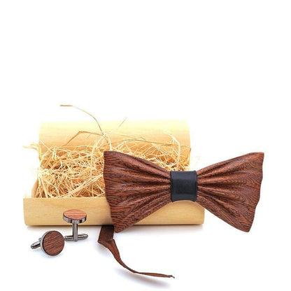 Noeud Papillon Bois Homme - Old School With cufflinks set