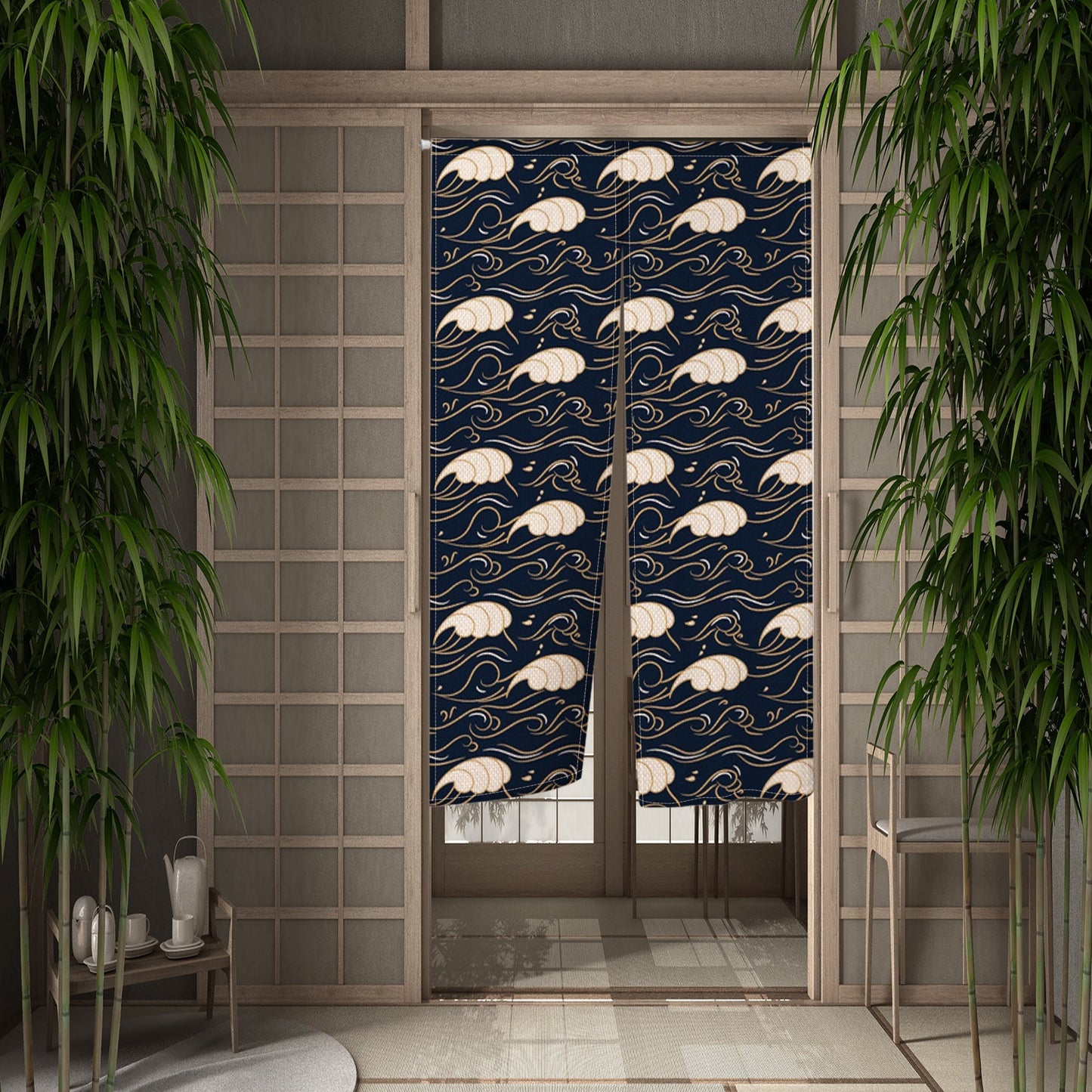 Noren Japonais ’Shizuka’ - Vague / 55x90cm