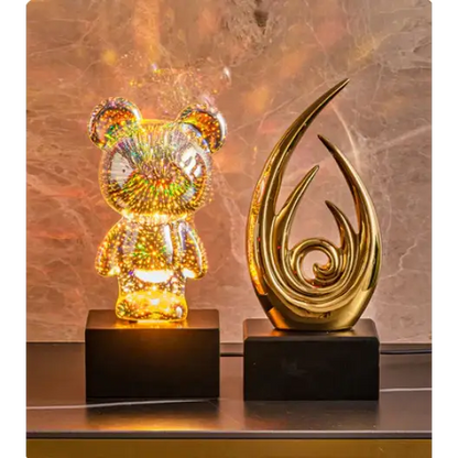 Ourson de Lumière - Lampe à Effet Feu d'Artifices 3D
