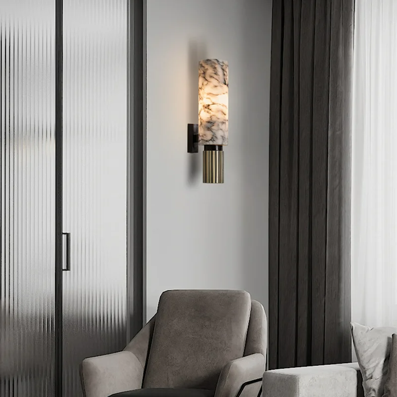 Applique Murale en Marmoré et Cuivre - Élégance Lumineuse LED pour Votre Intérieur