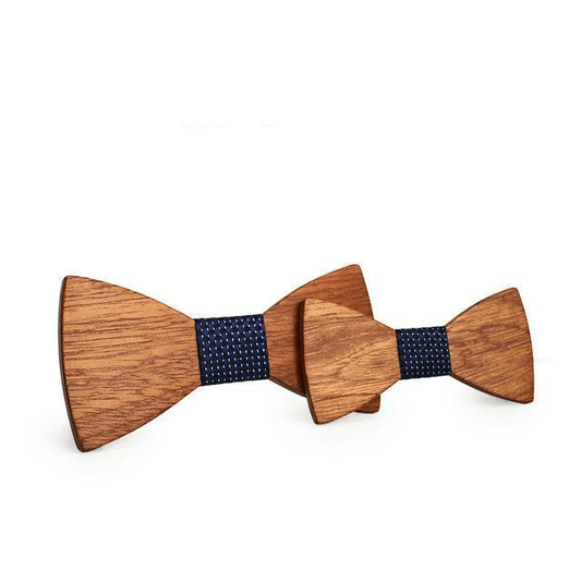 Pack Noeuds Papillon en Bois Adulte & Enfant - Motifs Bleu Marine