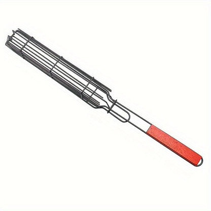 Panier à grillades Kebab en acier inoxydable antiadhésif - Pour Hot Dogs, Saucisses - BBQ portable et pratique Red