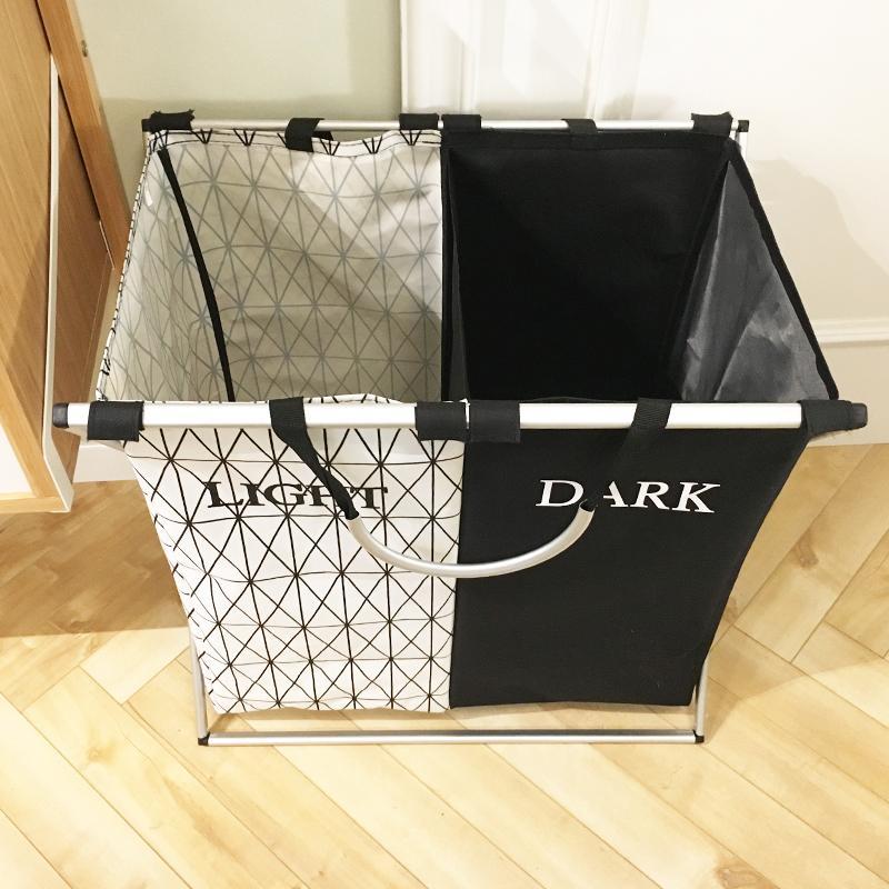 Panier à Linge 2 Compartiments Design avec Couvercle