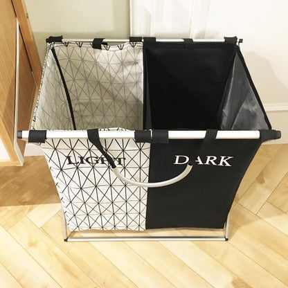 Panier à Linge 2 Compartiments Design avec Couvercle