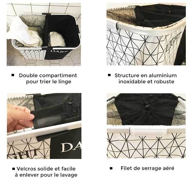Panier à Linge 2 Compartiments Noir et Blanc