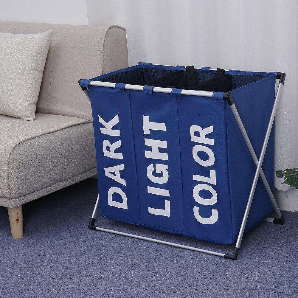 Panier à Linge 3 Compartiments Bleu
