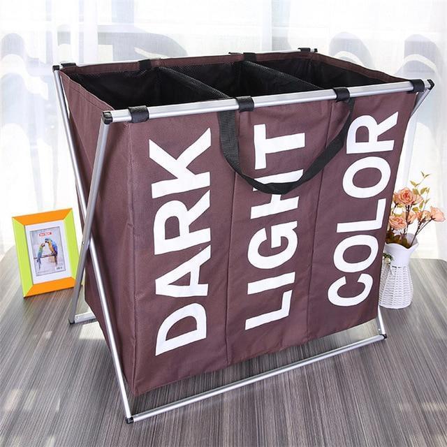 Grand Panier  Linge 3 Compartiments Chocolat 