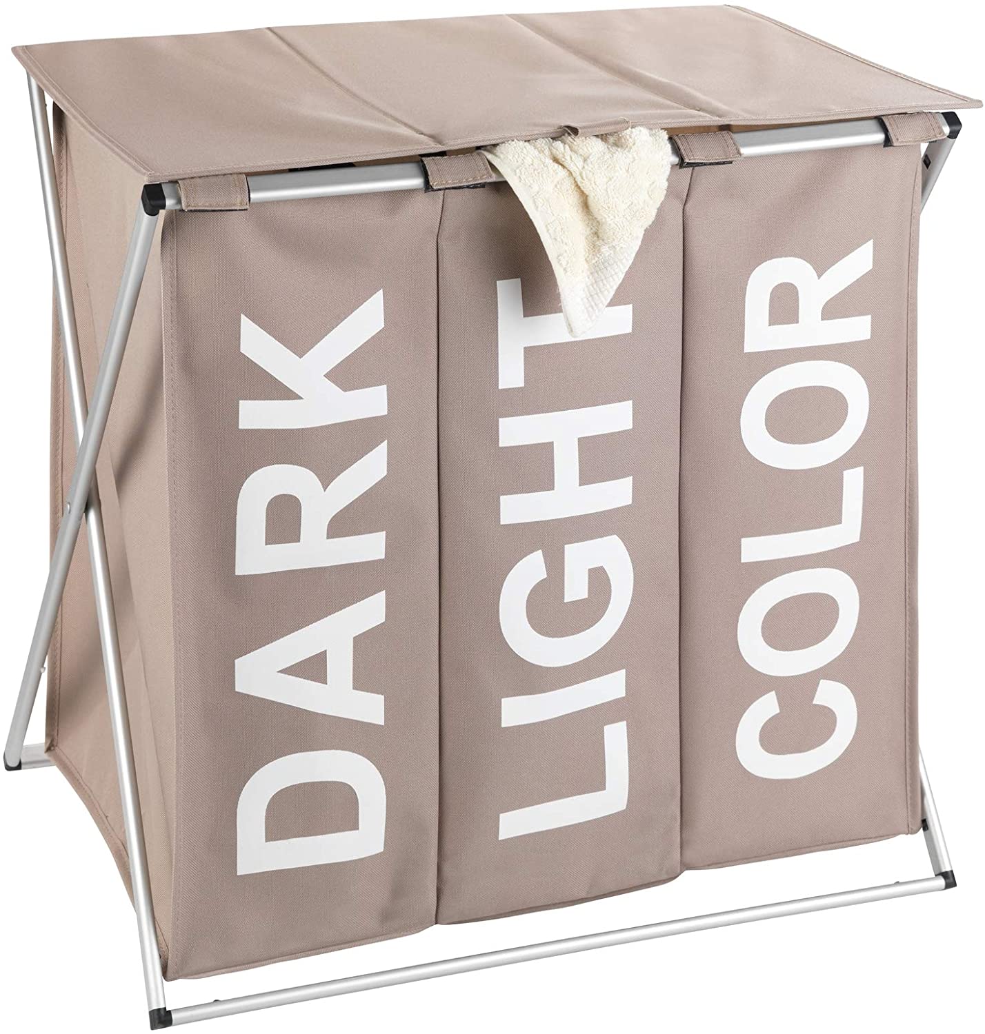 Panier à Linge 3 Compartiments Pliable Cappuccino