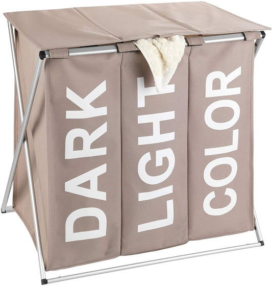 Panier à Linge 3 Compartiments Pliable Cappuccino