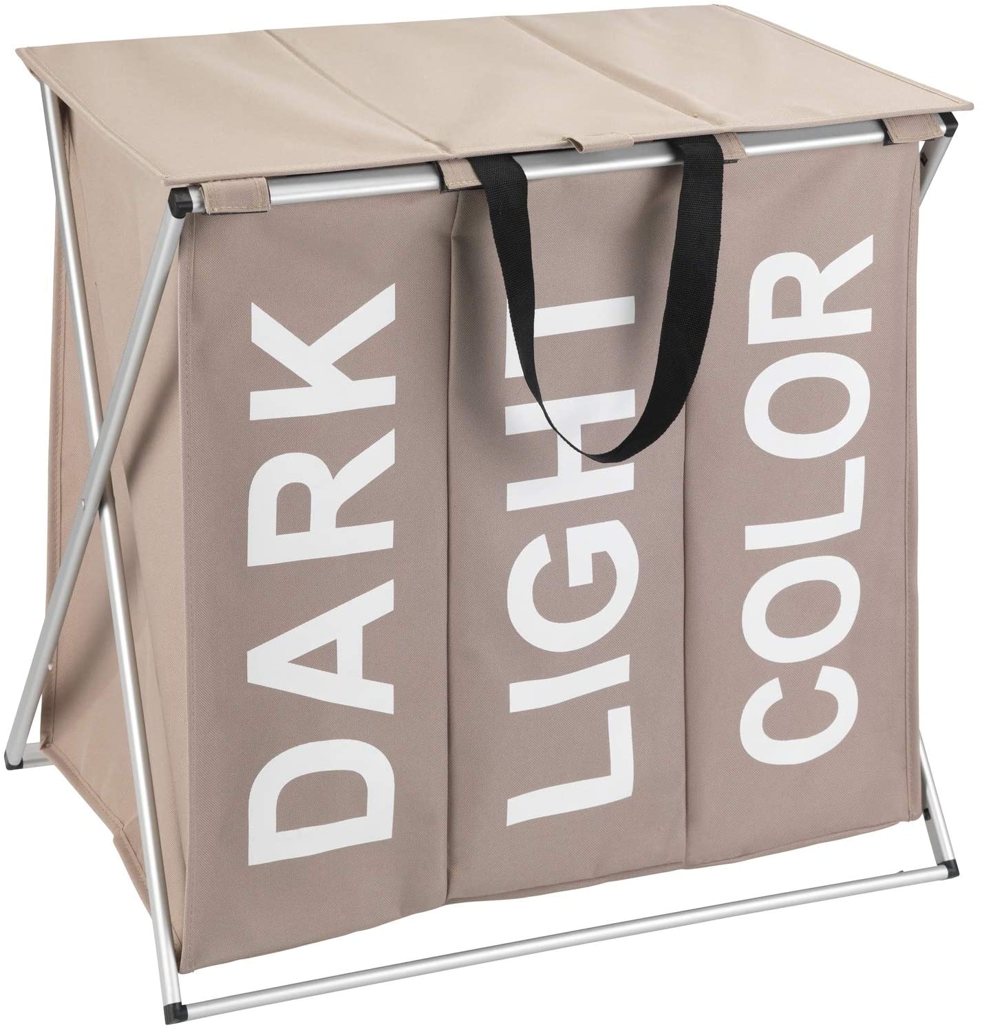 Panier à Linge 3 Compartiments Pliable Cappuccino