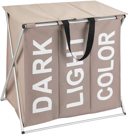Panier à Linge 3 Compartiments Pliable Cappuccino