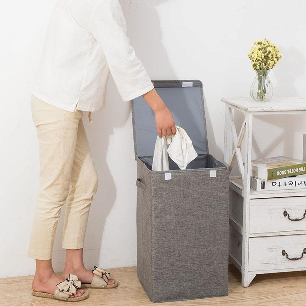 Panier à Linge Avec Couvercle Gris en Lin