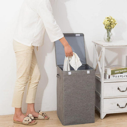 Panier à Linge Avec Couvercle Gris en Lin