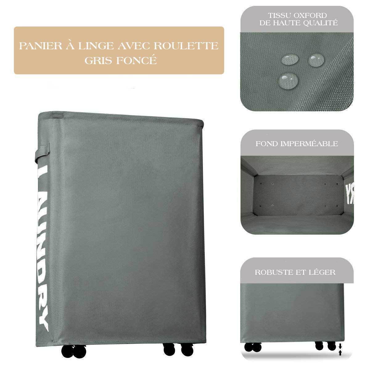 Panier à Linge avec Roulettes Gris 3 Teintes