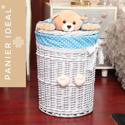 Panier Linge Bébé Osier peluche