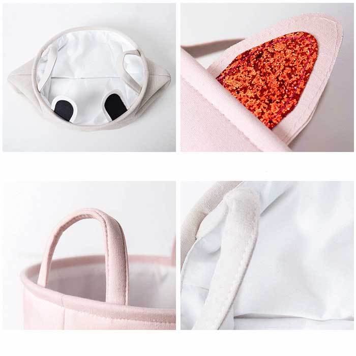 Panier à Linge Bébé Fille Rose Ours Souriant