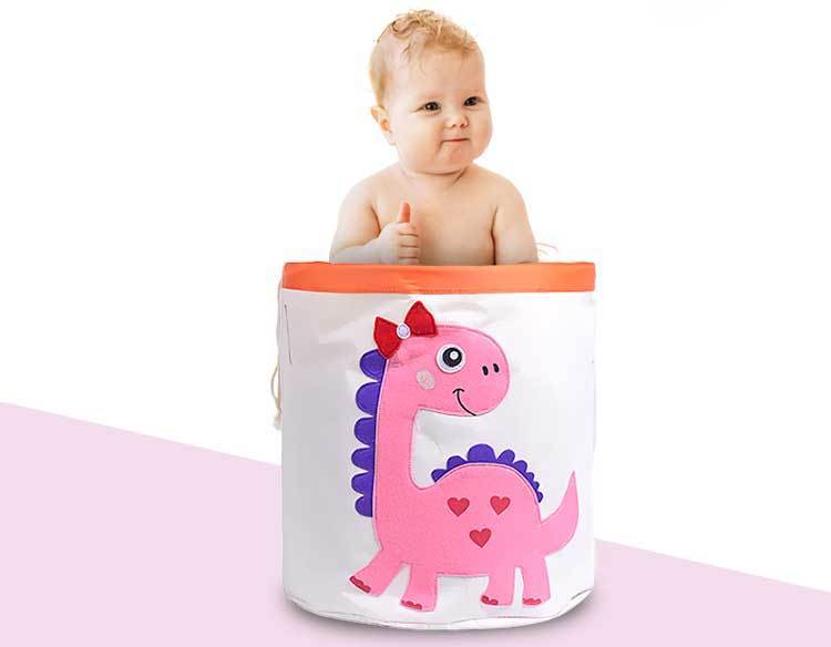Panier à Linge bébé Petit Dino Rose