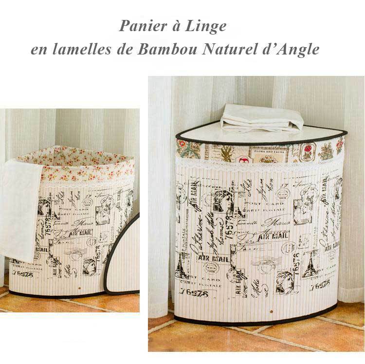 Panier à Linge en Bambou d'Angle Blanc Lutèce