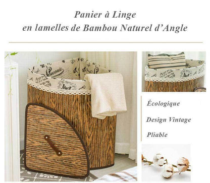 Panier à Linge en Bambou d'Angle Vintage