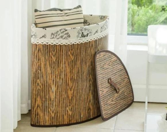 Panier à Linge en Bambou d'Angle Vintage