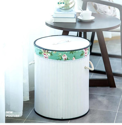 Panier à Linge en Bambou Style Corbeille Blanche