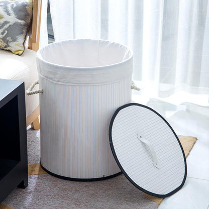 Panier à Linge en Bambou Style Corbeille Blanche