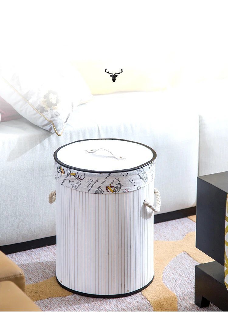 Panier à Linge en Bambou Style Corbeille Blanche