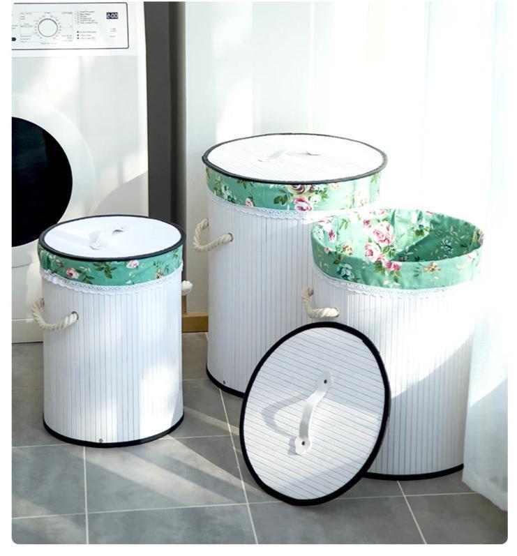 Panier à Linge en Bambou Style Corbeille Blanche