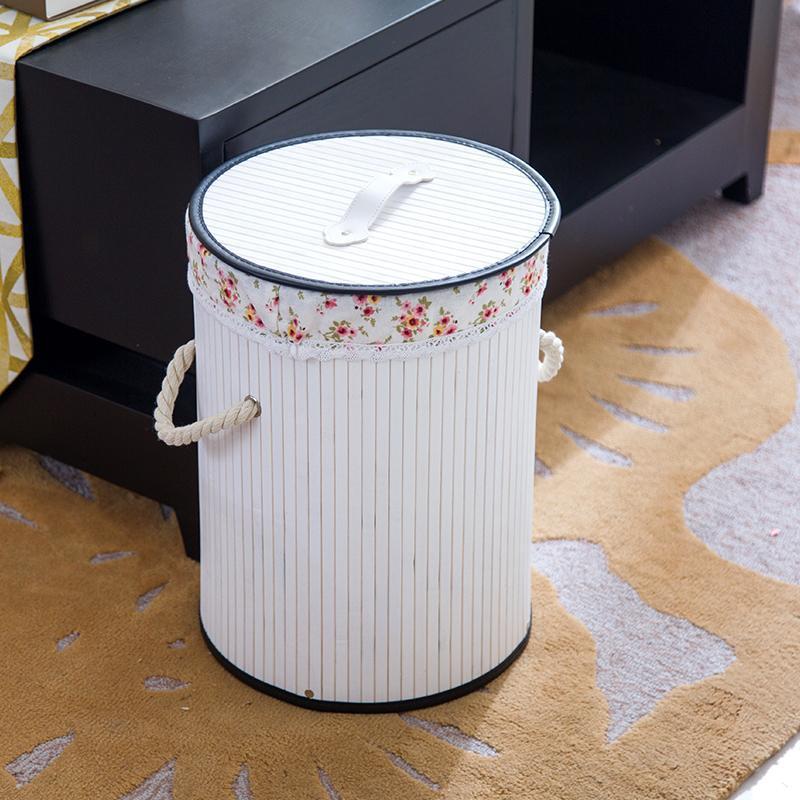 Panier à Linge en Bambou Style Corbeille Blanche