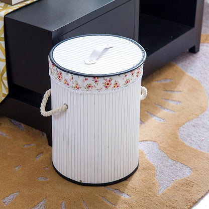 Panier à Linge en Bambou Style Corbeille Blanche