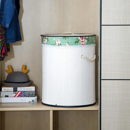 Panier à Linge en Bambou Style Corbeille Blanche